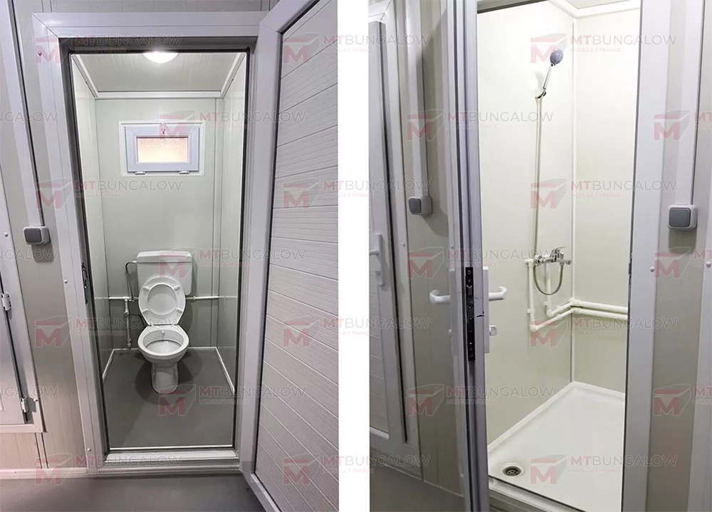 Ducha y lavabo en vestuario de construcción según normativa